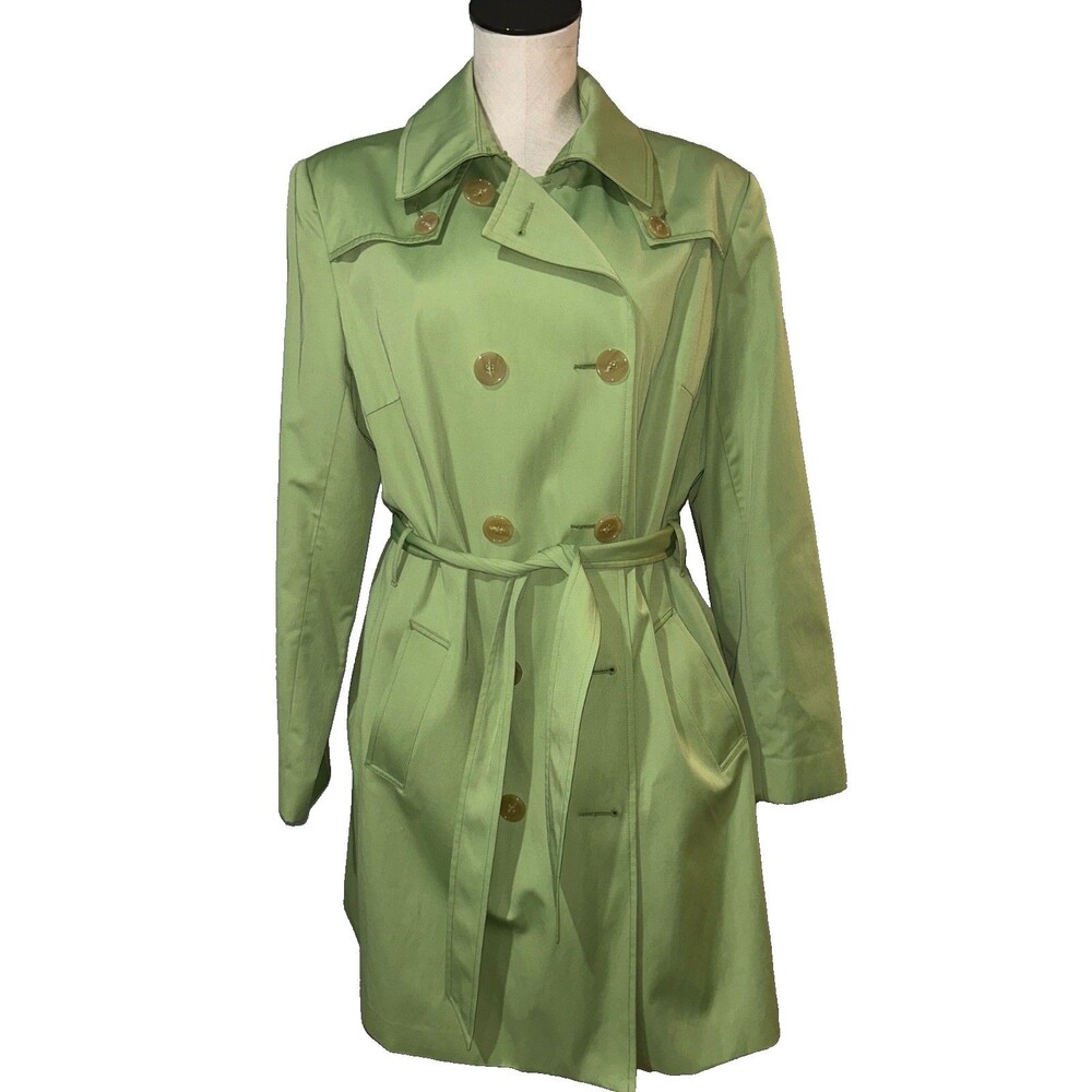 Jones NY Women’s Green Belted Trench Coat size XL Cotton Blend